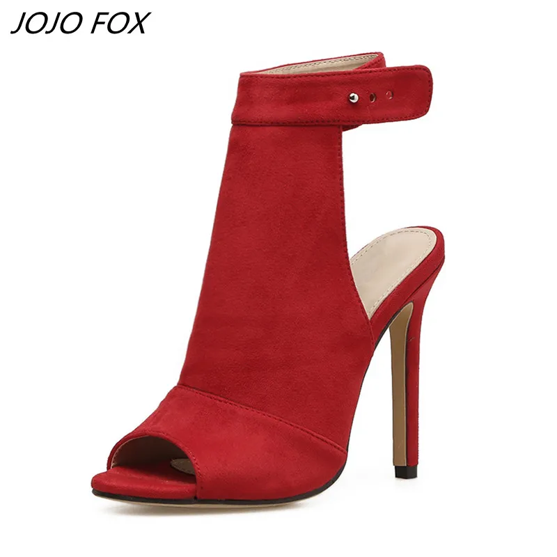 Летние ботинки 2019 г. женские с открытым носком ботильоны из искусственной замши