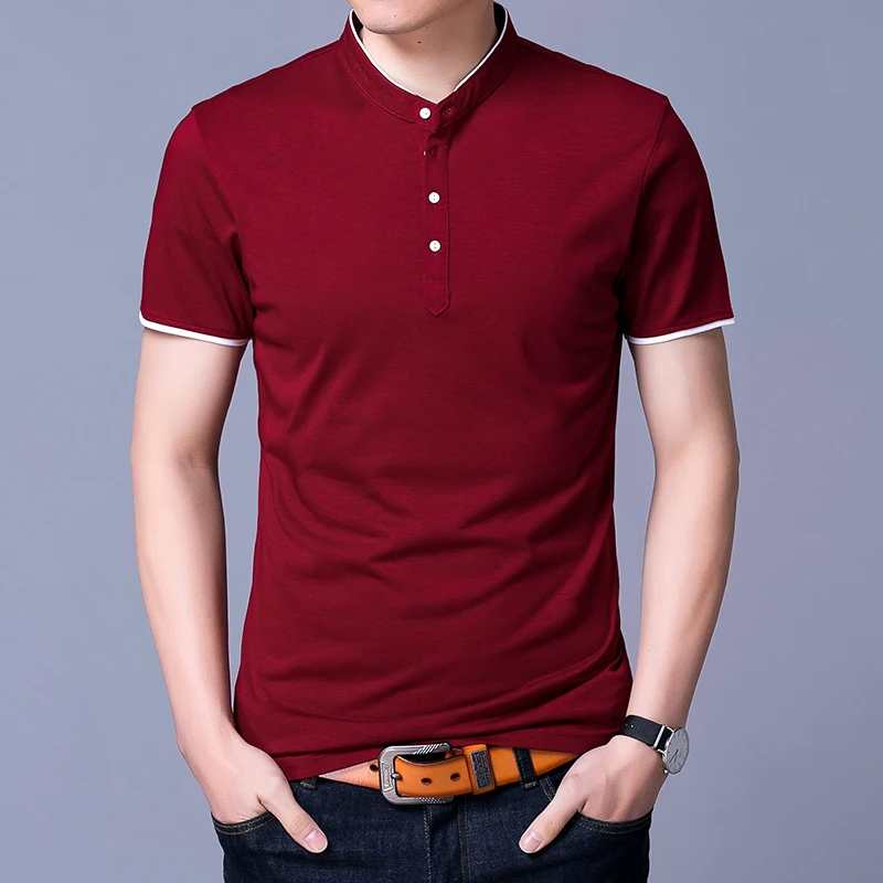 Футболка мужская с воротником-стойкой модная тенниска из чистого хлопка майка