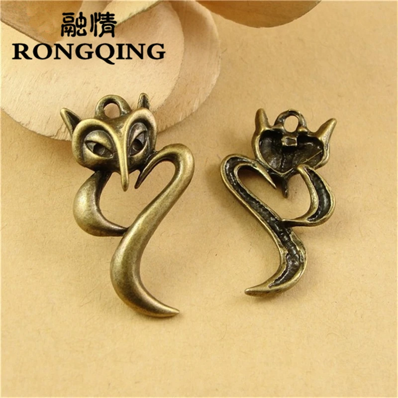 

RONGQING 60pcs/lot Antique Bronze 34*19MM Little Fox Pendant Charms Cartoon Fox Jewelry Accessories