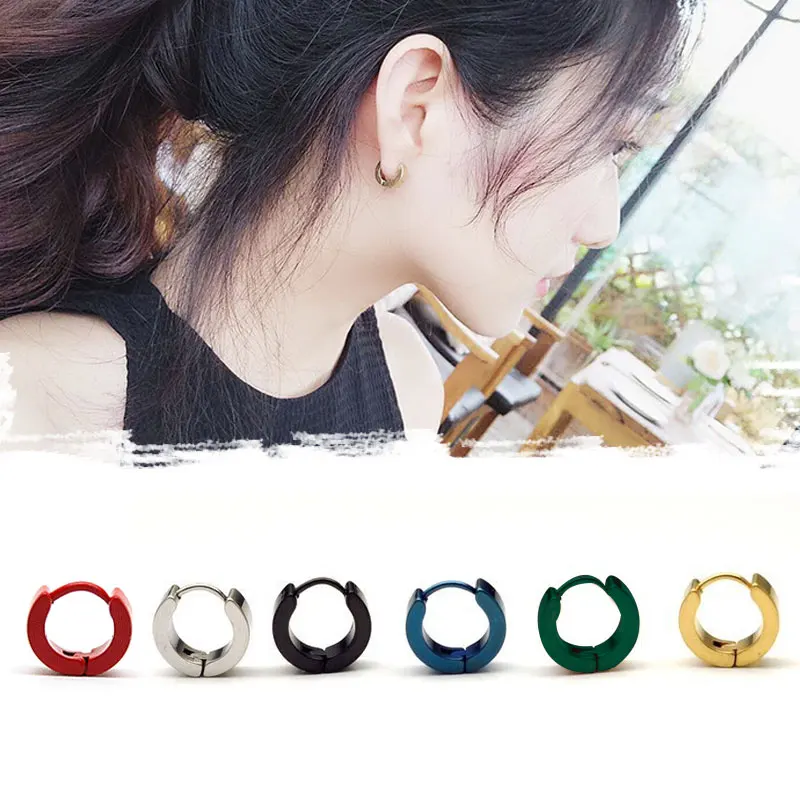 NEW Rock Style Small Hoop Earrings Silver Gold Stainless Steel Earring Unisex Metal Plating Ear Rings Clip Circle | Украшения и