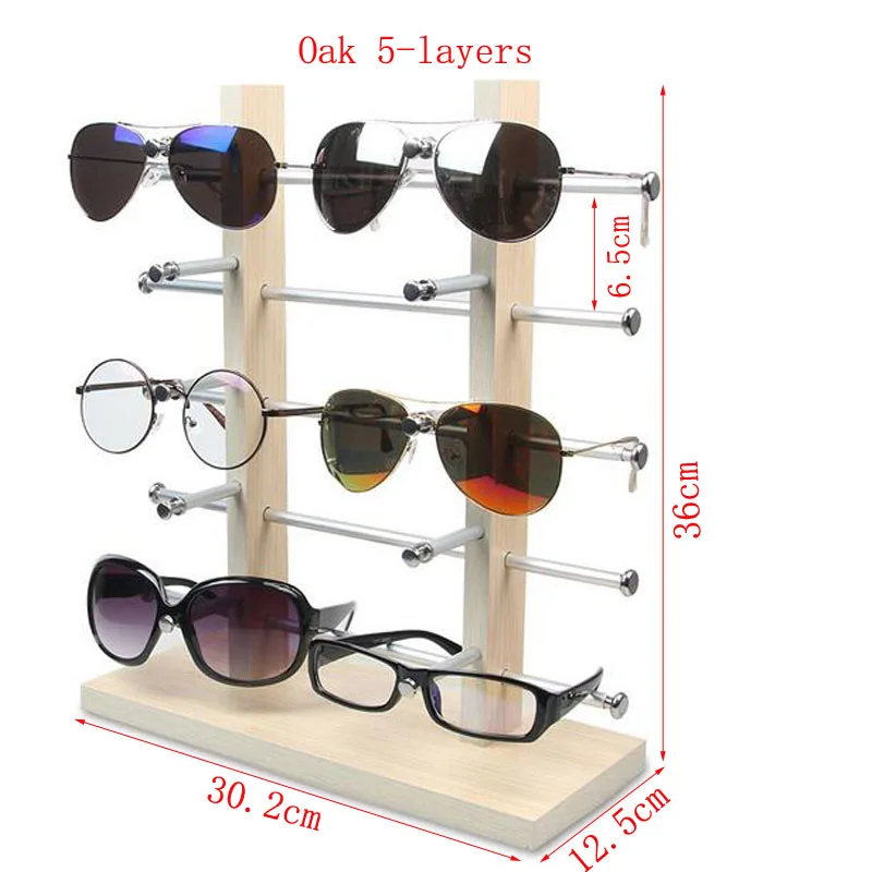 Double Row Solid Wood Base Glasses Display Stand Aluminum Alloy Sunglasses Display Stand Myopia Bracket Storage Rack