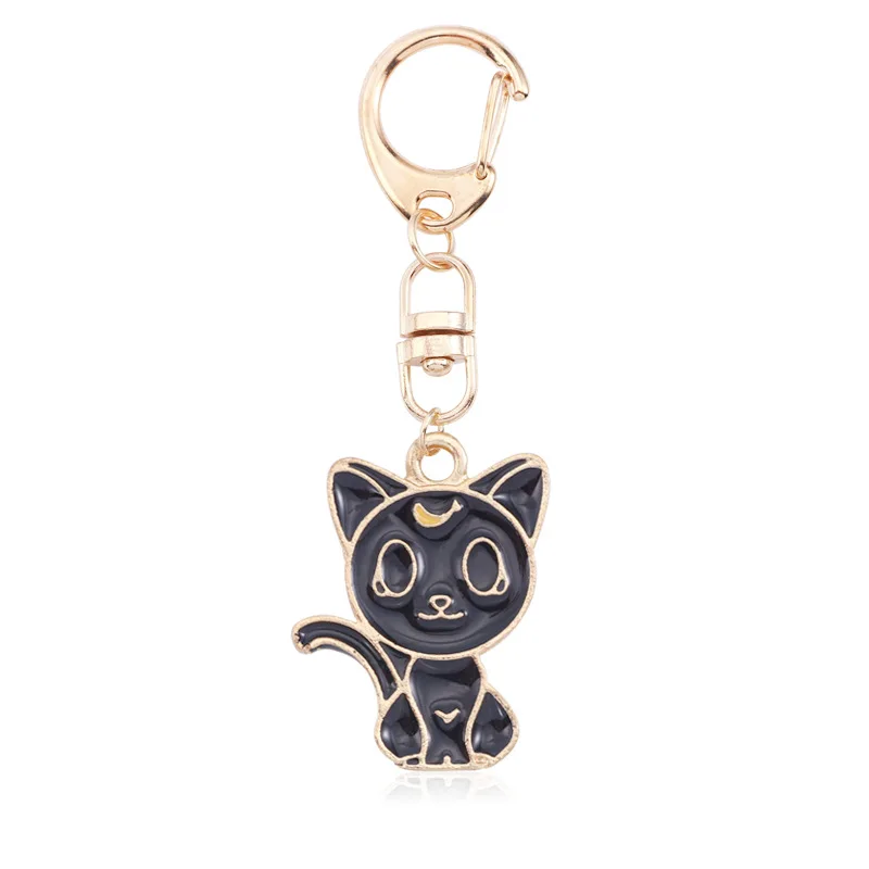 Black Cat Модный мультяшный брелок для ключей с маленьким животным, милый белый кролик, лиса, кот, подвеска, студенческий брелок для девочек, школьная сумка, подвеска, подарок, ювелирное изделие - Цвет: Black Cat