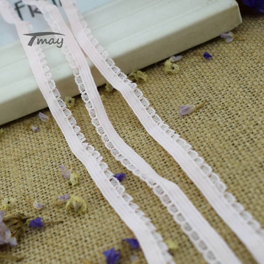 Новейшие светло-розовые эластичные ленты #1399 с краями зубчатые резинки для волос