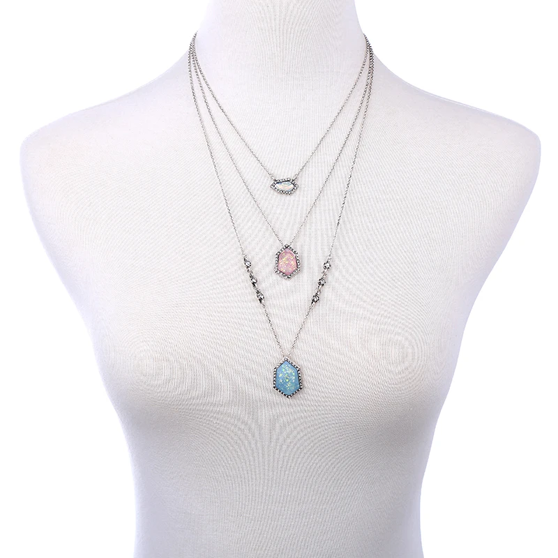 Серебряная цепочка многослойное ожерелье ручная работа геометрические