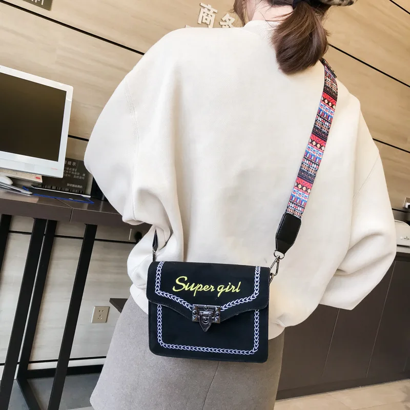 Женская Замшевая сумка винтажная через плечо с металлическим замком и цветным