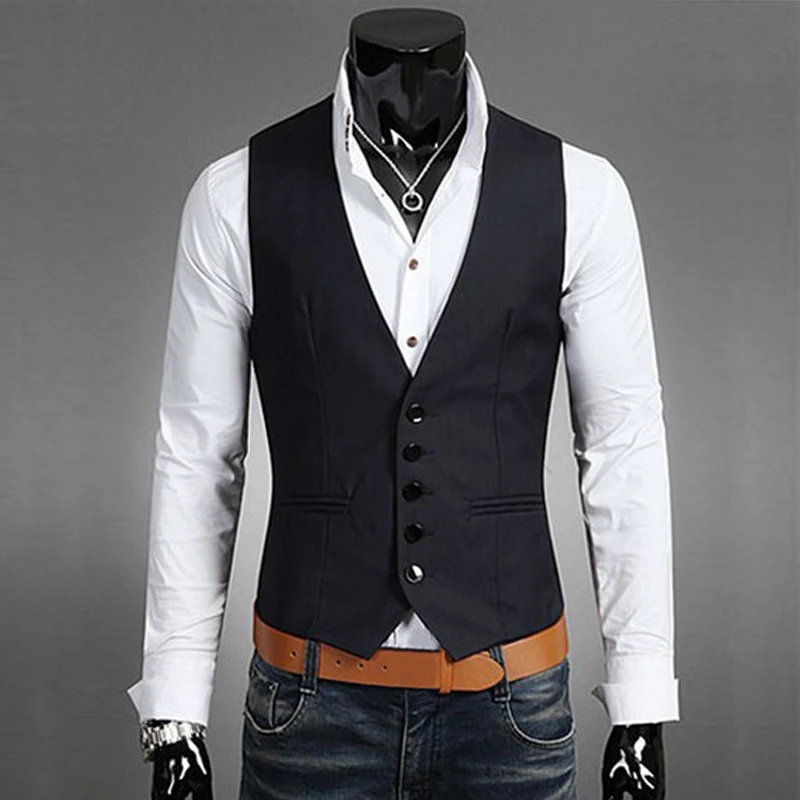 Британский Стильный мужской пиджак без рукавов деловой костюм приталенный жилет