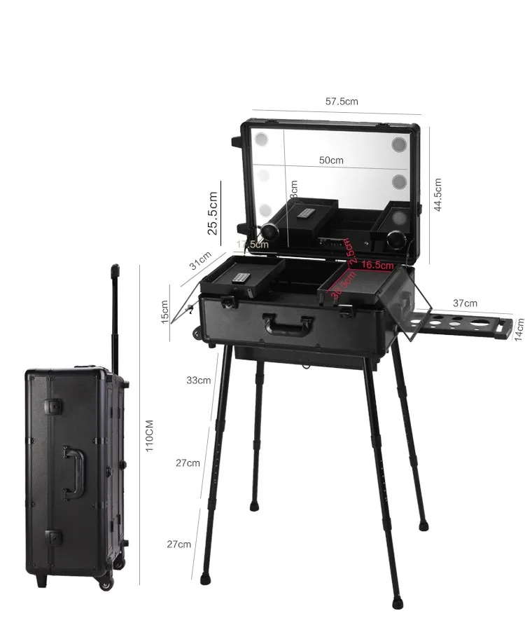 Черная/Розовая студийная косметичка со светодиодной подсветкой мультимедийный