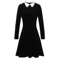 add new black dress winter cute peter school preppy style dresses long sleeve brand white pan collar ladies office vestidos