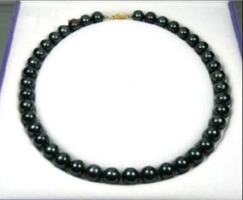 

Free shipping very Exquisite 9-10 mm black Tahitian AAA++ natural Pearl Necklace 18" 14 a(5.18)