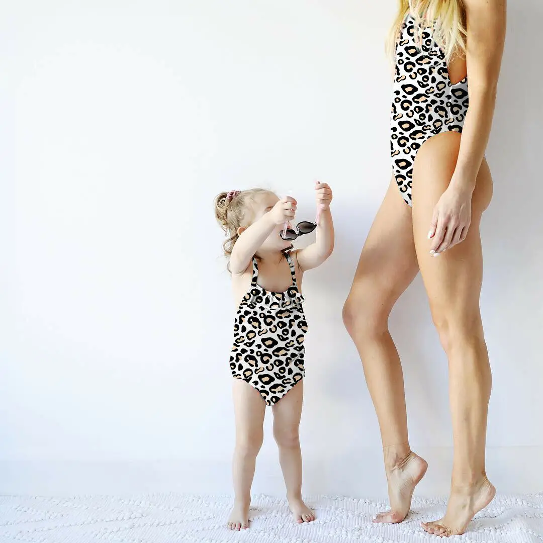Милый семейный купальный костюм монокини для мамы и дочки цельный | Мать ребенок