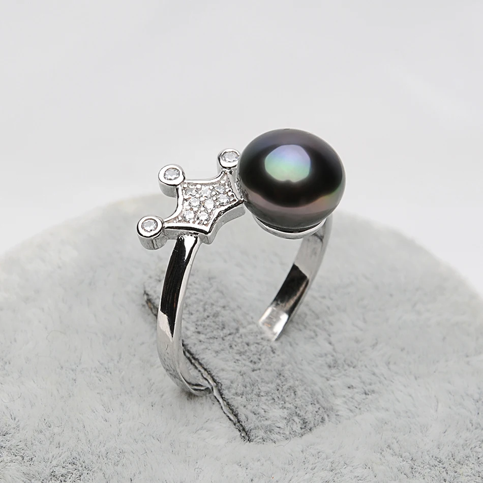 FEIGE 925 Sterling Silver Imperial crown Shaped Pearl Ring For Women's 8-9mm Black Natural Freshwater Fine jewelry | Украшения и