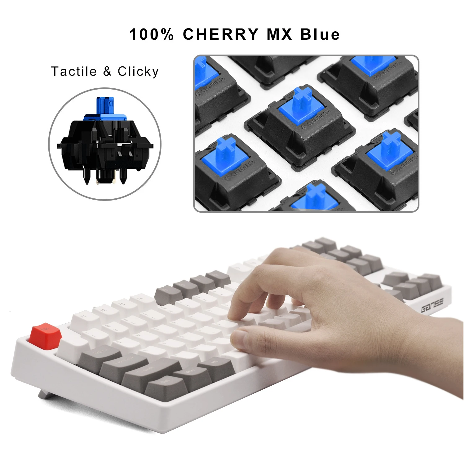 GANSS Tenkeyless механическая клавиатура PBT Keycap 87 Key Cherry MX Blue Switch TKL игровая без подсветки