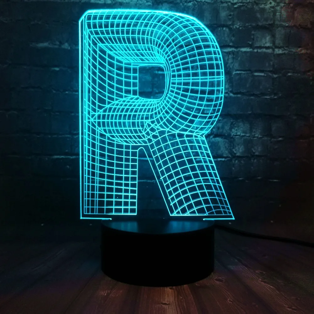 Новинка, 3D освещение, алфавит, буквы R, 7 цветов, сменный стол, светодиодный ночник, USB, сенсорное украшение для дома, ресторана, подарок для ребенка