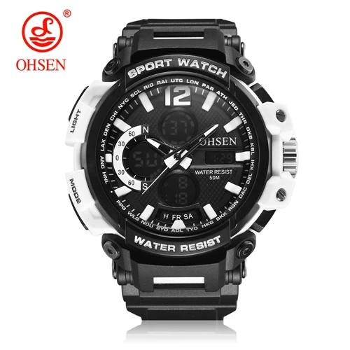 White OHSEN, модные кварцевые цифровые часы для мужчин, lcd, день, дата, секундомер, для плавания, военные, спортивные часы, для мужчин, резиновый ремешок, наручные часы, мужские Relogios - Цвет: White
