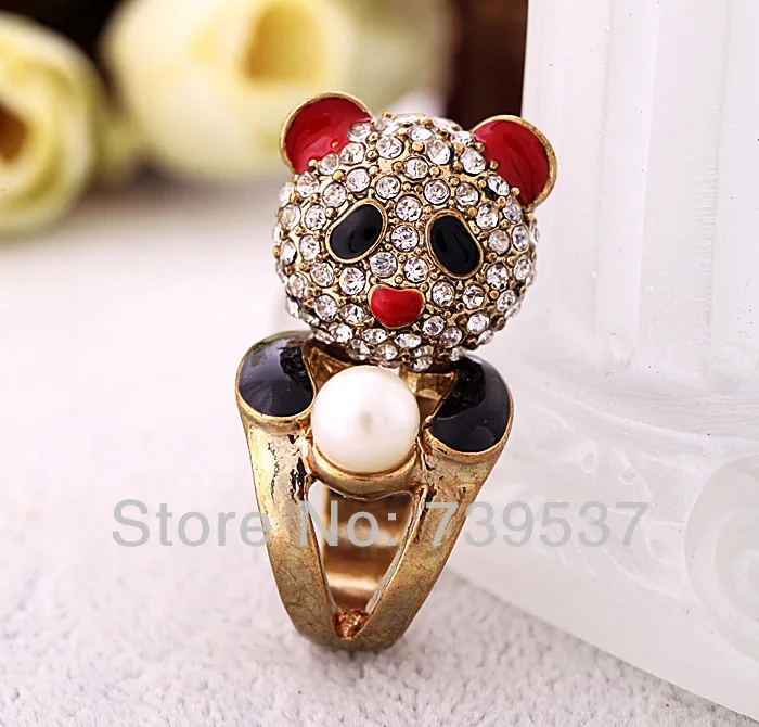 Женское кольцо с милой пандой и кристаллами ювелирное изделие высокого качества