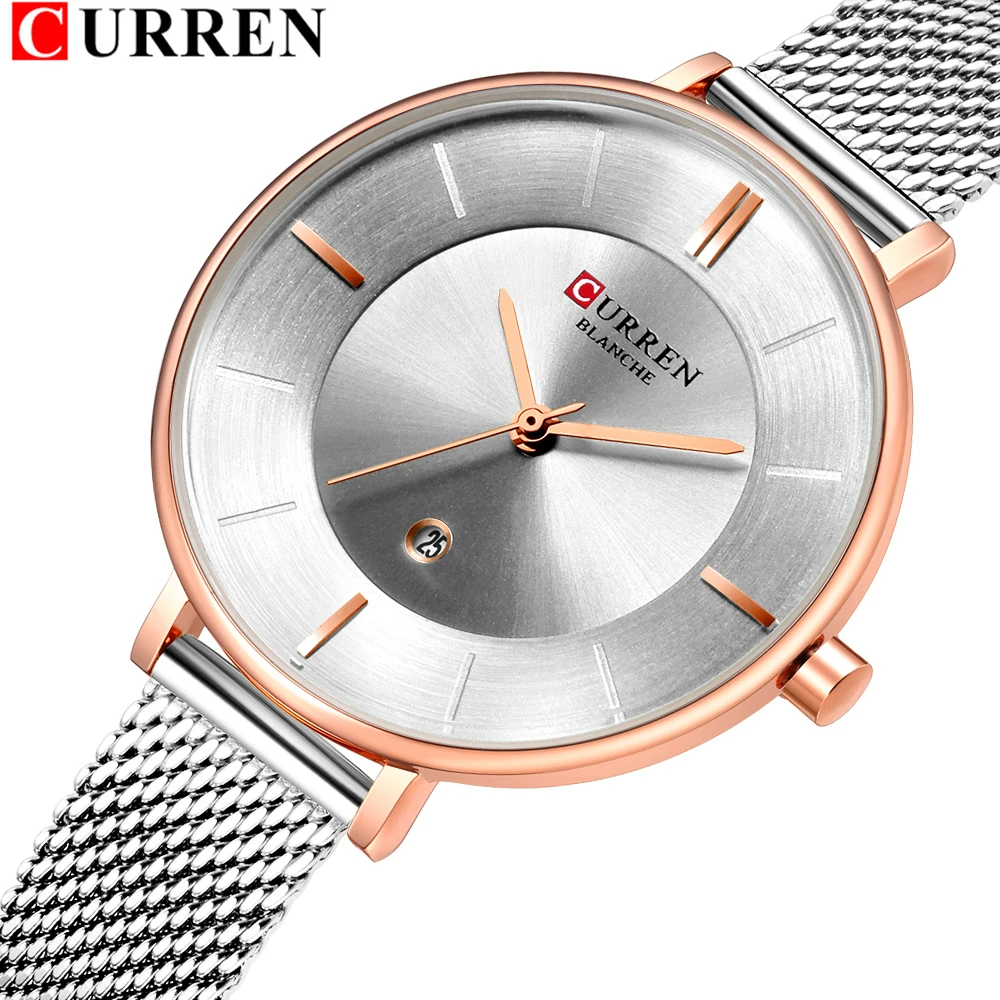 

CURREN Women Fashion Watch Creative Lady Casual Watches Stainless Steel Mesh Band Stylish Desgin Silver Quartz Watch for Female