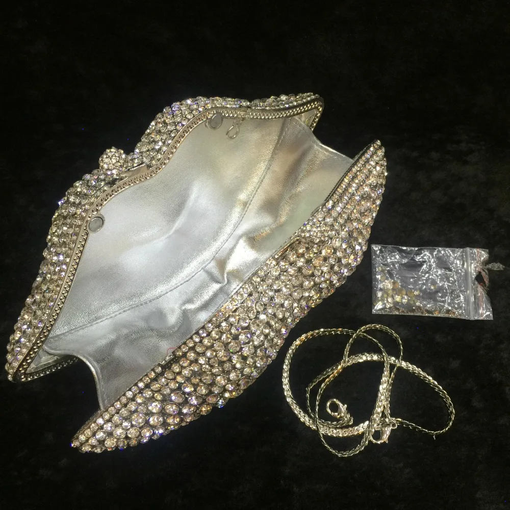 

Silver Evening Bags Clutches Women Diamond Party Wedding Purse Handbags Fashion Mouth-Shaped Ladies Chain Dinner Shoulder Bag