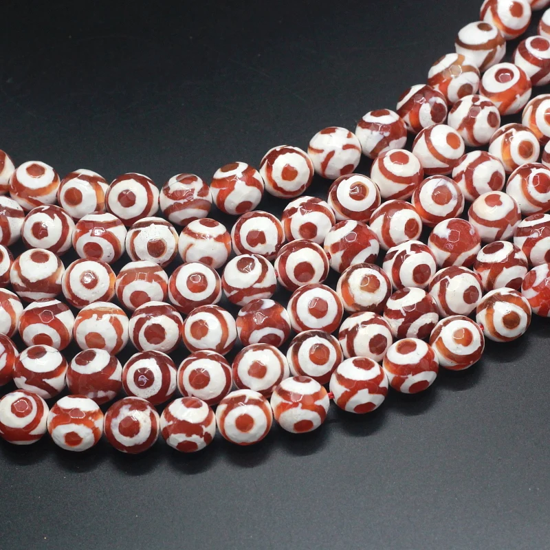 Круглые коричневые белые тибетские бусины дзи Камень Модные ювелирные изделия DIY