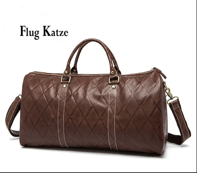 Flug katze High Quality Men Travel Bag genuine Leather Fashion Male Handbag Vintage Shoulder Bag Brands Men Messenger Duffel Bag