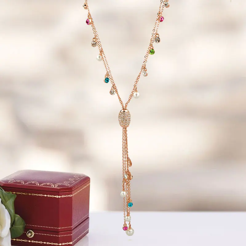 Женское многоцветное колье с подвеской в виде кисточки LongWay длинное золотистого