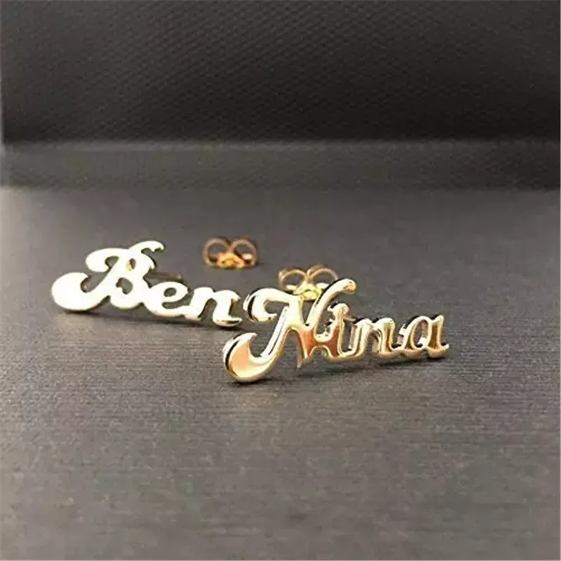 Женские серьги гвоздики Senfai из стерлингового серебра с именем под заказ чёрные