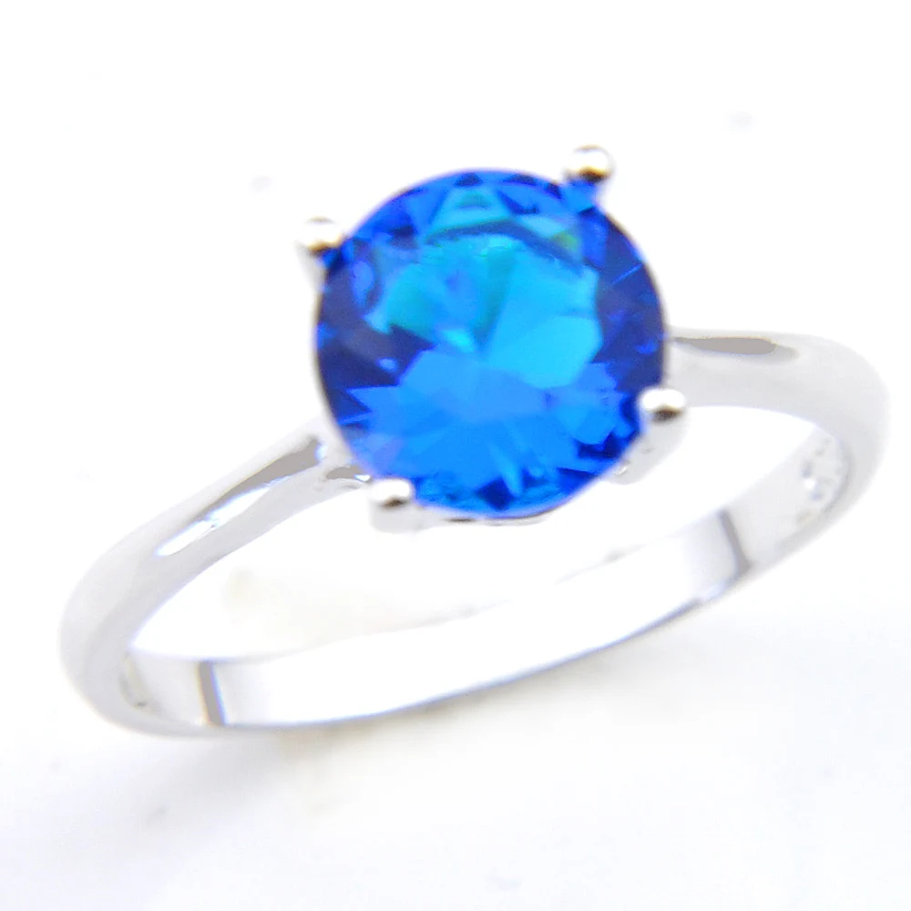 

Luckyshine Round Blue Cut Created Stone Silver Plated Copper Wedding Rings Russia USA Holiday Gift Women Jewelry Rings