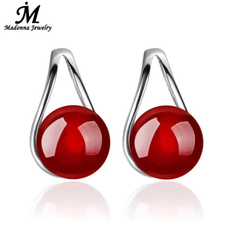 Чёрно красные каменные серьги серебряная сережка цветные гвоздики ювелирные