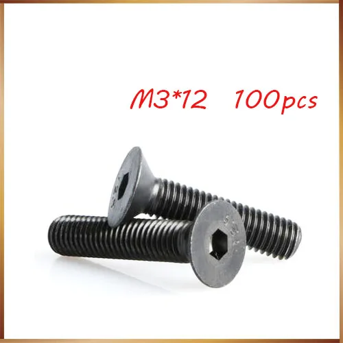 100 шт. M3x12 мм M3 * 12 плоская головка с потайной головкой черная класс 10 9 легированная