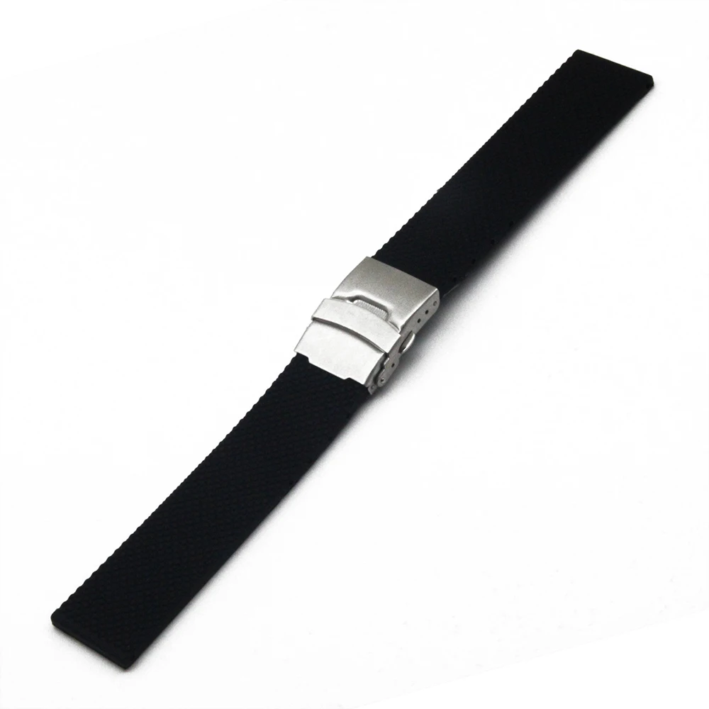 Silicone Rubber Watch Band 20mm 22mm for IWC Stainless Steel Safety Clasp Watchband Strap Wrist Loop Belt Bracelet Black