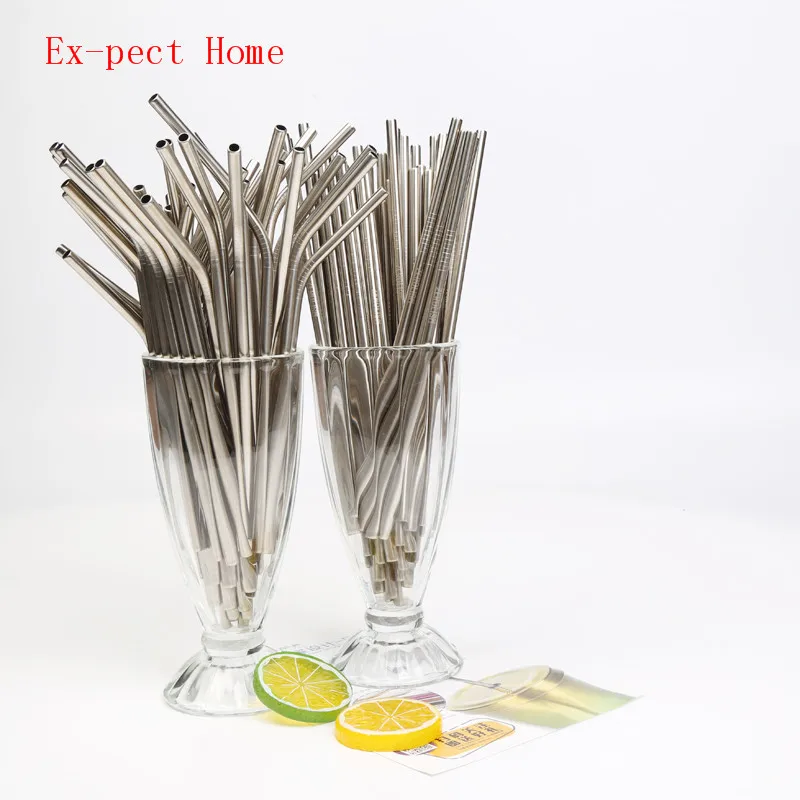 Straws Batch 200pcs/lot Metal Straw Reusable Wholesale Stainless Steel Drinking Tubes 215mm*6mm Straight Bent For Drink | Дом и сад