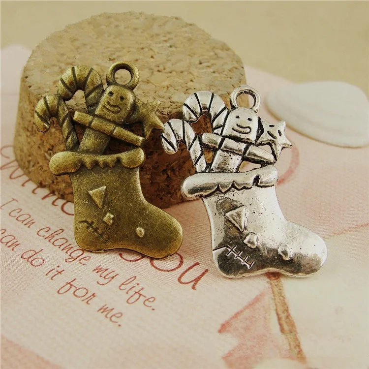 

Рождественские Подвески в форме ботинок, сплав, искусственная бронза, Серебряная елка, подарок, сделай сам, ювелирные изделия, фабрика аксессуаров 100 шт. 9082A