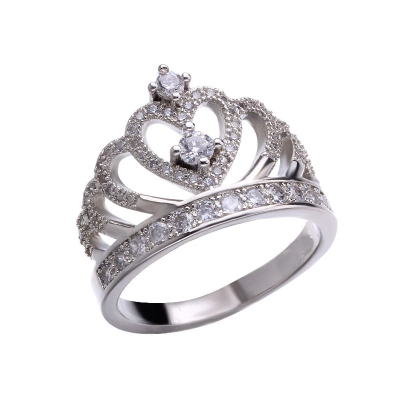 2019 New Fashion Rings Crystal Heart Women's Crown Zircon Ring Jewelry Engagement Wedding Party | Украшения и аксессуары