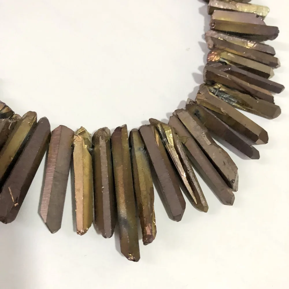 Titanium Bronze Aura Quartz Crystal Point AA Bulk Beads Raw Points Graduated Top Drilled Spike Stick 16&quot | Украшения и
