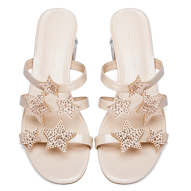 Женские сандалии на квадратном каблуке 5 см персиковые босоножки без застежки