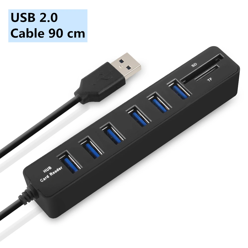 IMice usb-хаб 3,0 Мульти USB 3,0 концентратор разветвитель порт 3/6 несколько USB Hab SD кард-ридер высокоскоростной Usb комбо для компьютера ноутбука - Цвет: USB2.0 Black-6port