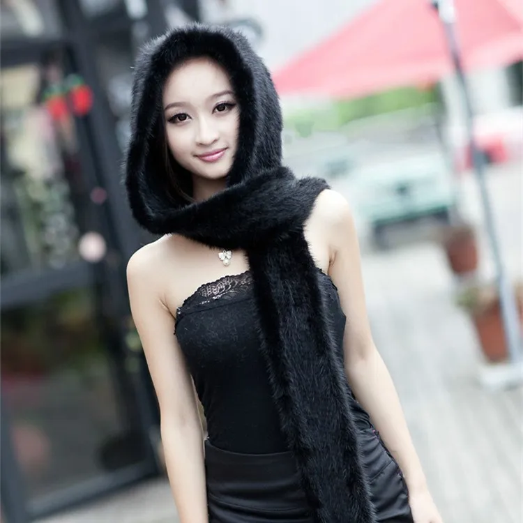 Winter mink fur hat scarf Women cap thermal knitted one piece warm Muffler for women | Аксессуары для одежды