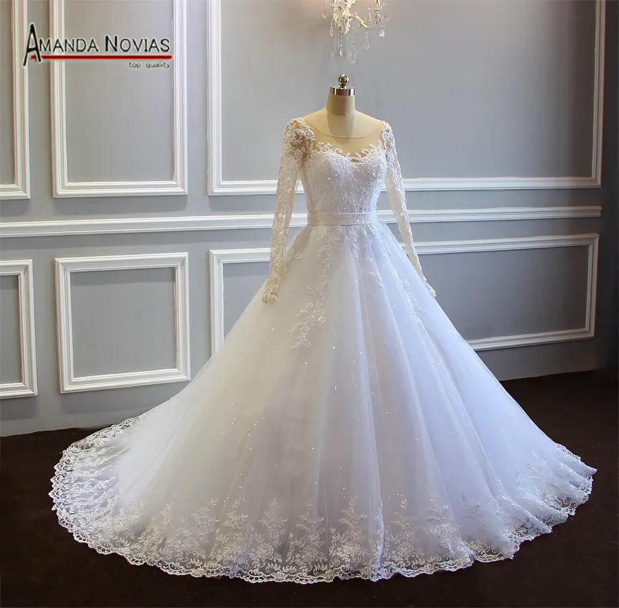 Потрясающее кружевное свадебное платье с длинными рукавами бальное vestido de noiva