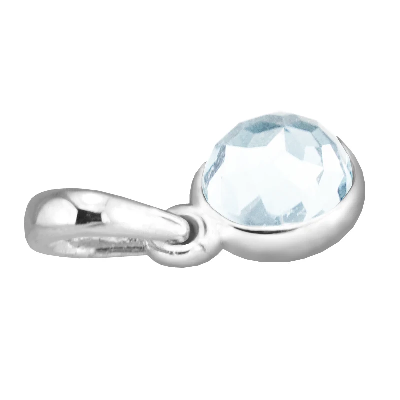 Подходит для браслетов Pandora March Droplet Charms с акваголубым кристаллом 100% серебряные