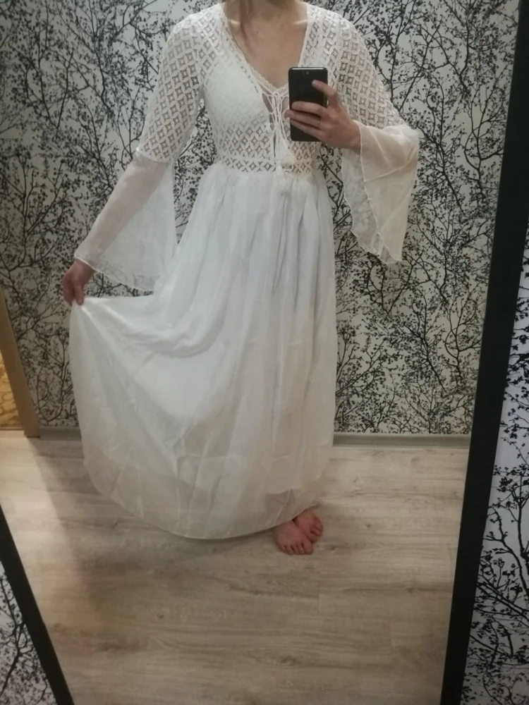 Для женщин сезон: весна–лето Boho Белый очень длинное платье большие качели