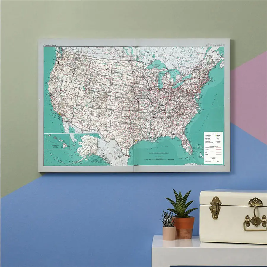 Green USA Map Vintage Geographical Painting Canvas Wall Art Sticker Retro Antique Print Posters Living Room Decoration Pub Cafe | Дом и сад