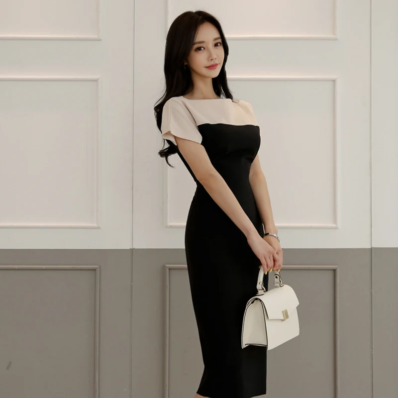 Fashion Patchwork Batwing Sleeve Women Sheath Bodycon Dress OL Style O-neck High Waist Hip Package Female Midi Dresses Vestidos | Женская