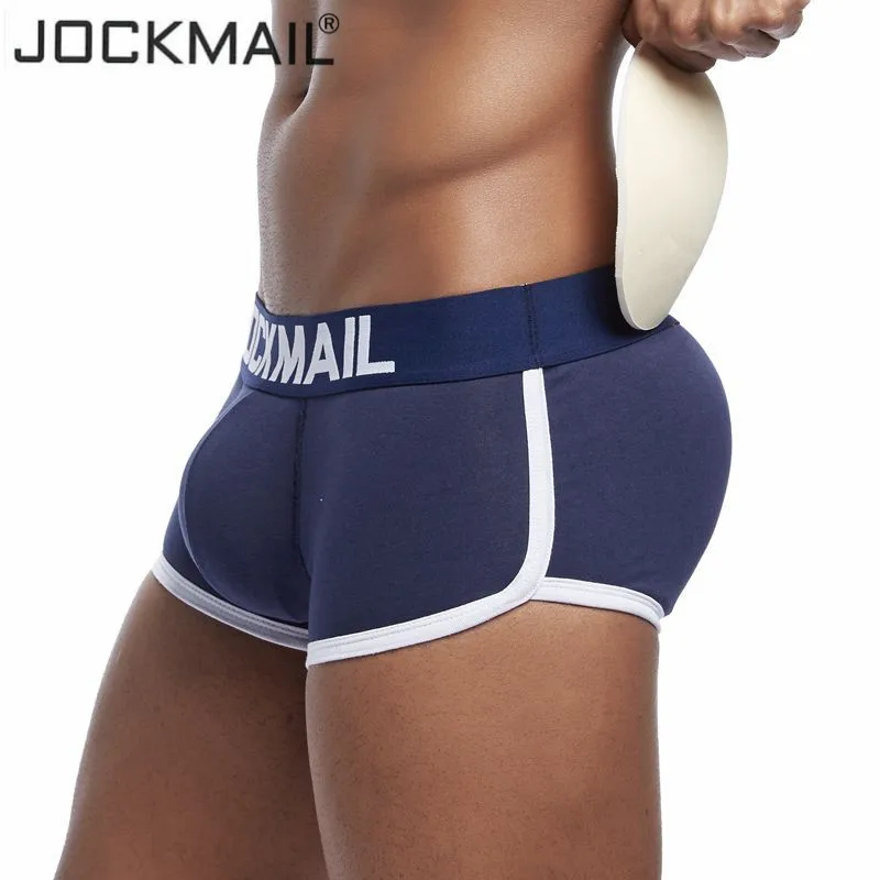 

JOCKMAIL 2PCS Enhancing Mens Underwear boxers Sexy Bulge Gay Penis pad Front + butt Magic buttocks Double Removable Push Up Cup