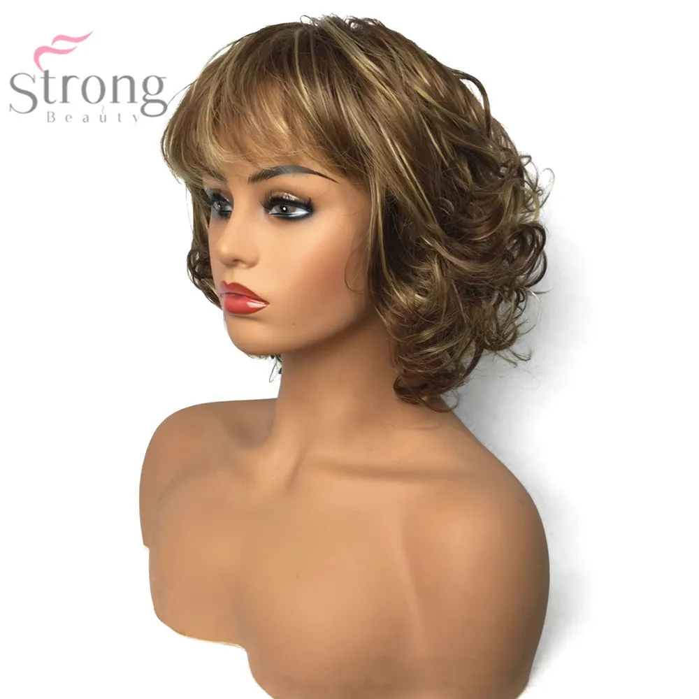 StrongBeauty женский синтетический парик монолитным Короткие вьющиеся волосы блонд/каштановые натуральные парики