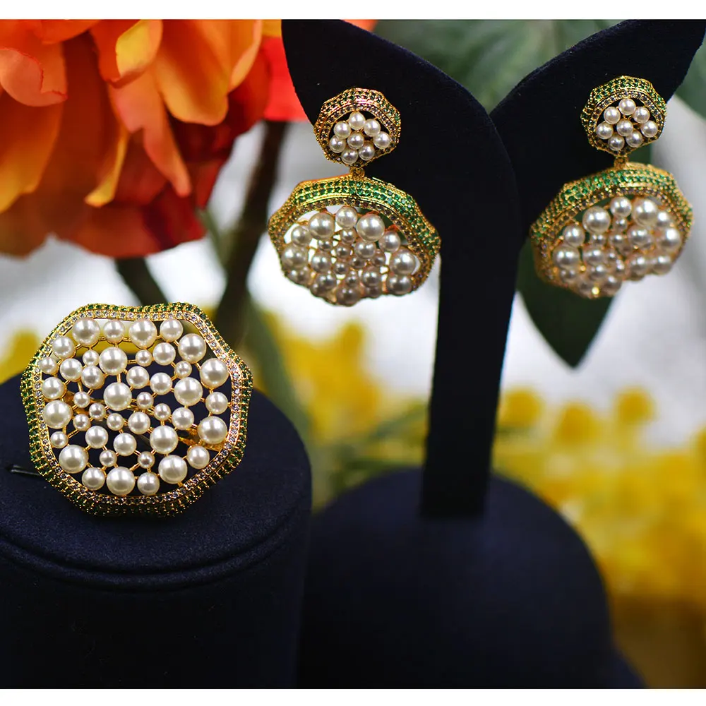 Женские серьги и кольцо с фианитом искусственным жемчугом | Украшения аксессуары