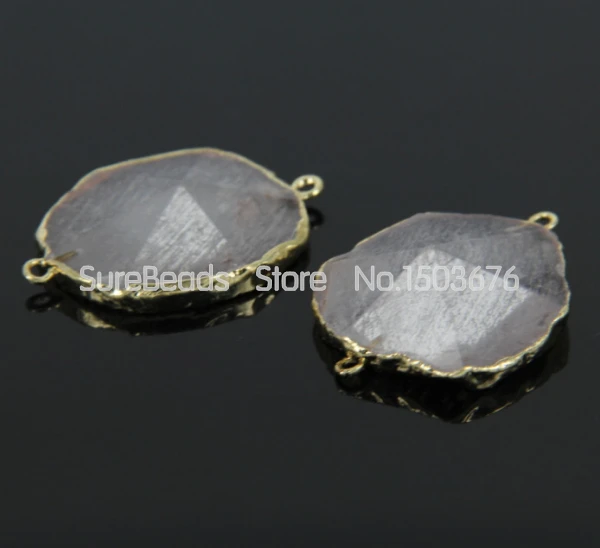 Wholesale!5pcs/lot Gold Plated Double Edged Nature Clear White Quartz Charms Pendant Cut Raw Crystal Slabs Necklace | Украшения и