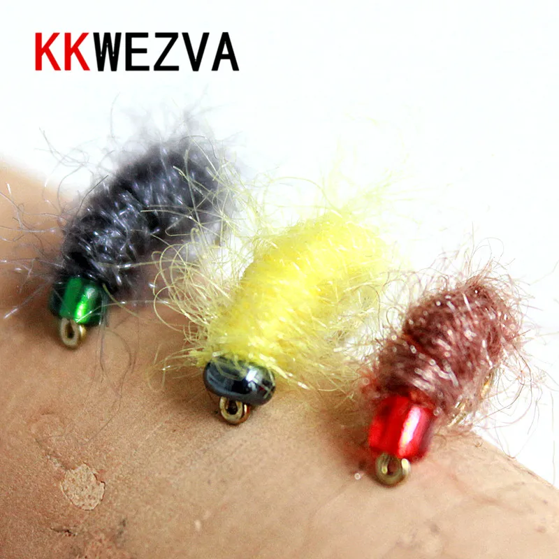 

KKWEZVA 18PCS/Set Promotion Stained Glass Bead Head Nymph Scud Midge Fly Fishing Flies for Fly Trout Fishing Lures Baits