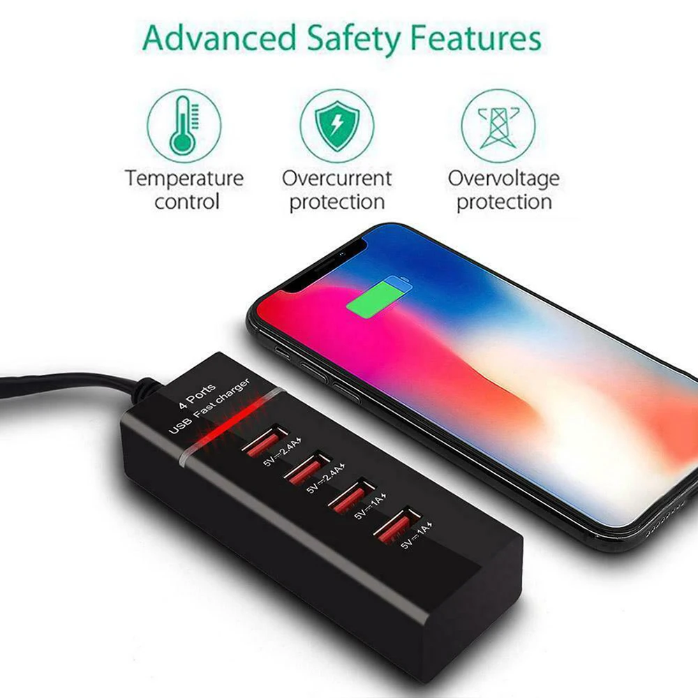Мульти 4 порта 5 в 3 А Быстрая зарядка USB дорожный мобильный телефон зарядное
