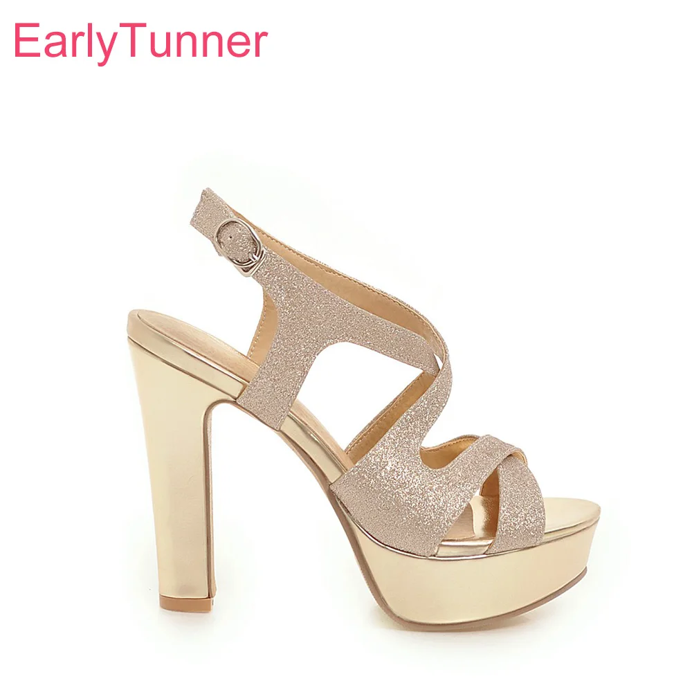

Brand New Summer Elegant Black Silver Women Platform Sandals Gold Super High Heels Lady Dress Shoes EH523 Plus Big Size 10 43