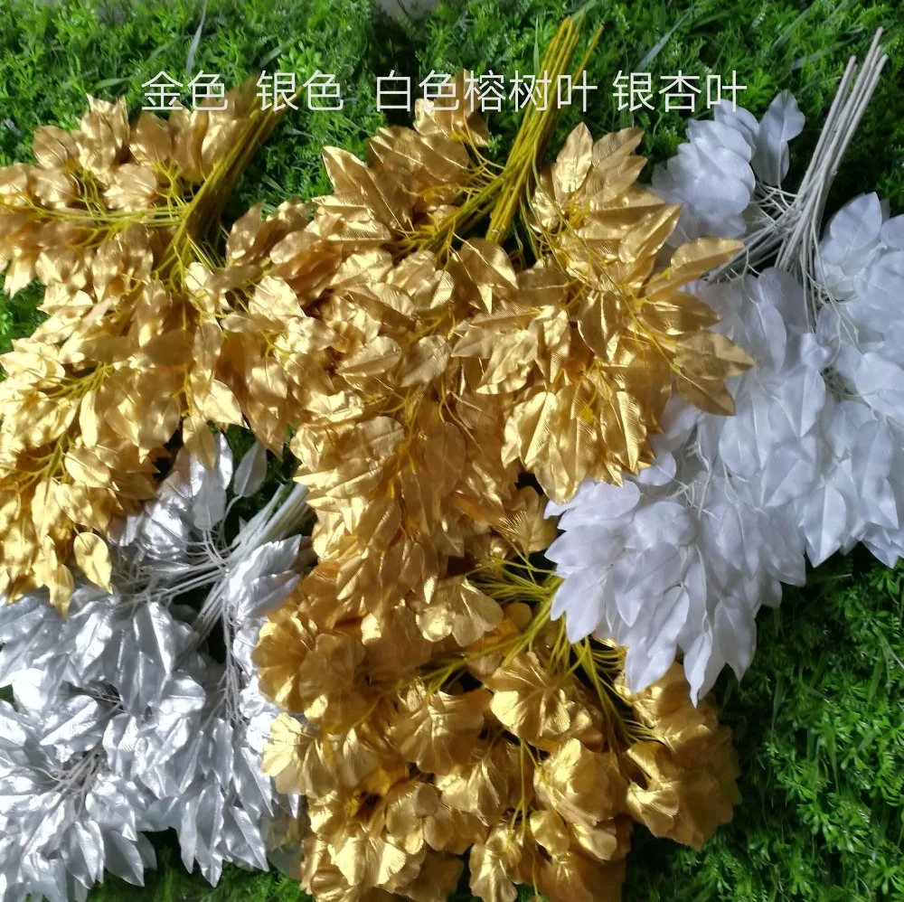 

60pcs 55cm Length White Banyan Silk Artificial Tree Leaf Leaves Branch For Wedding Home Office Decoration