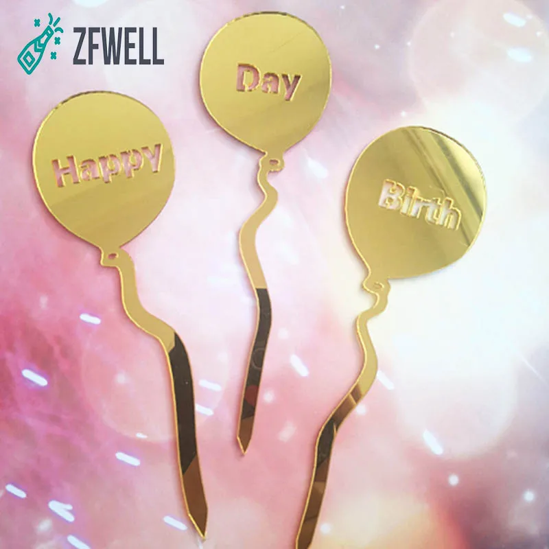 ZFWELL 3 шт./лот золотой розовый черный с днем рождения акриловый торт карта день